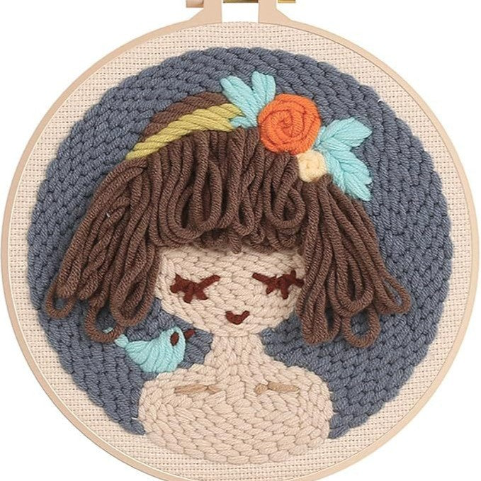 DIY Beginner-Friendly Punch Needle Kit - Round Scenic Landscape Pattern, 20cm Hoop