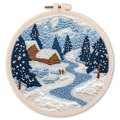 DIY Beginner-Friendly Punch Needle Kit - Round Scenic Landscape Pattern, 20cm Hoop