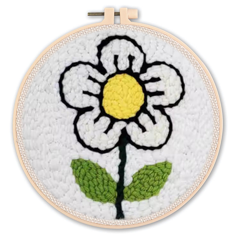 DIY Beginner-Friendly Punch Needle Kit - Round Scenic Landscape Pattern, 20cm Hoop