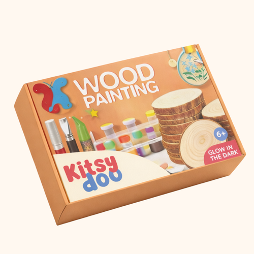 Kitsydoo Wood Slice Painting Kit (128+ Pcs) – Glow Paint, Gems & Hanging Ornaments
