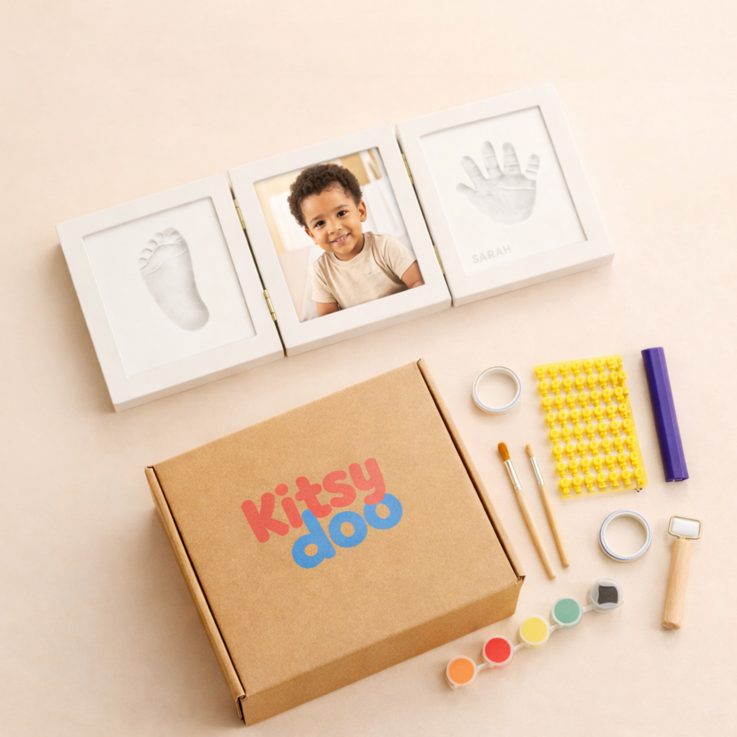 Baby Keepsake Clay Handprint & Footprint Kit + Trifold Photo Frame