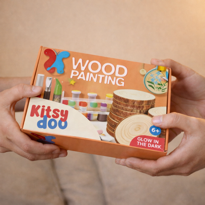 Kitsydoo Wood Slice Painting Kit (128+ Pcs) – Glow Paint, Gems & Hanging Ornaments