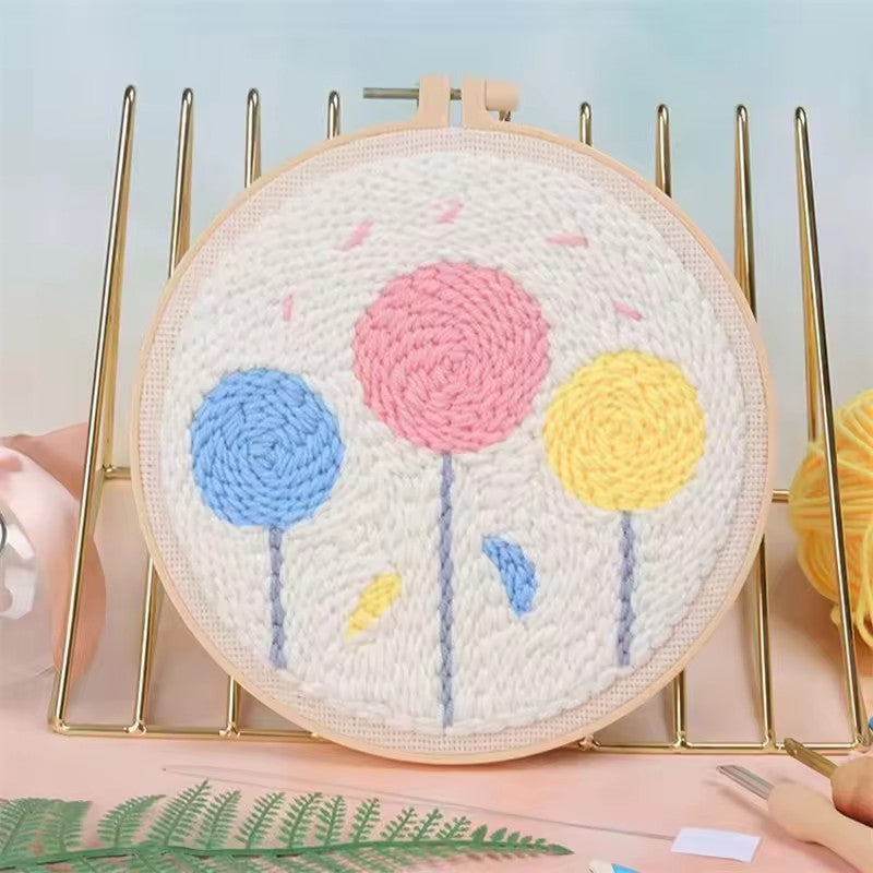 DIY Beginner-Friendly Punch Needle Kit - Round Scenic Landscape Pattern, 20cm Hoop