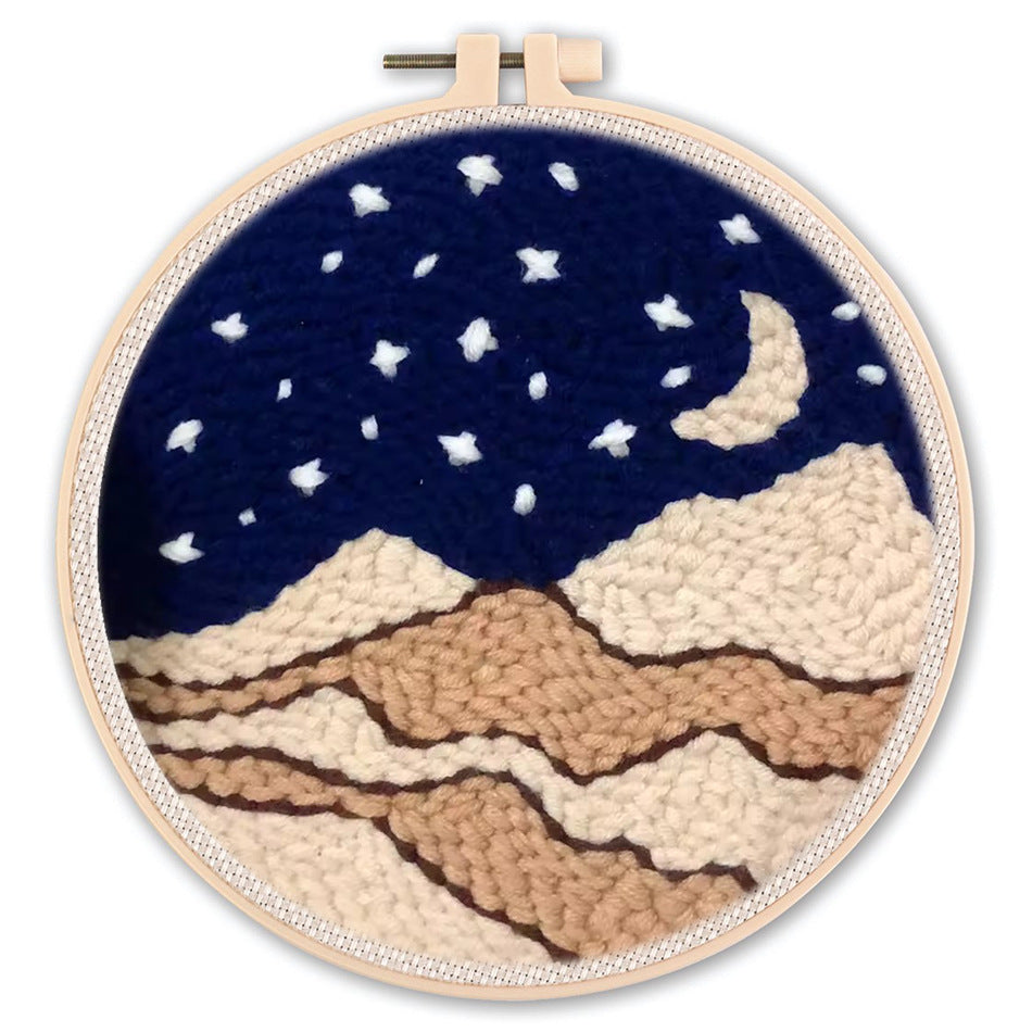 DIY Beginner-Friendly Punch Needle Kit - Round Scenic Landscape Pattern, 20cm Hoop