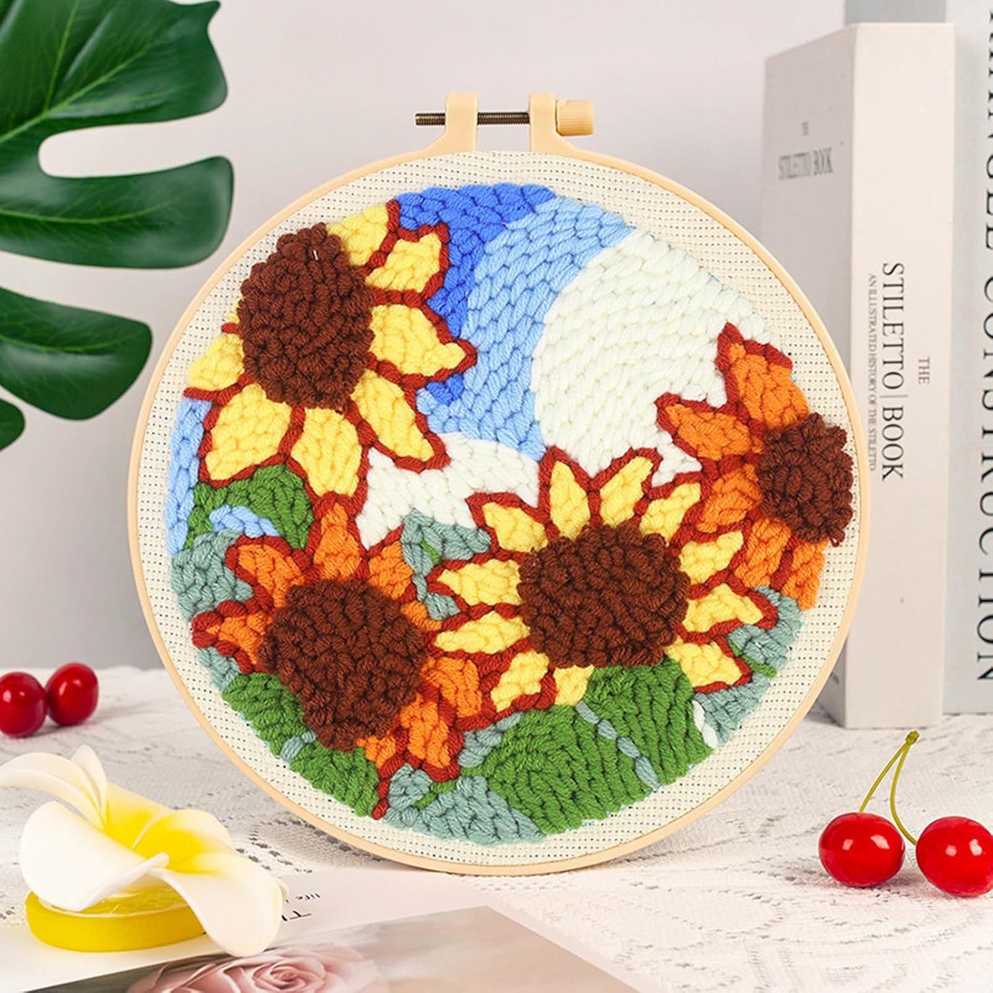 DIY Beginner-Friendly Punch Needle Kit - Round Scenic Landscape Pattern, 20cm Hoop