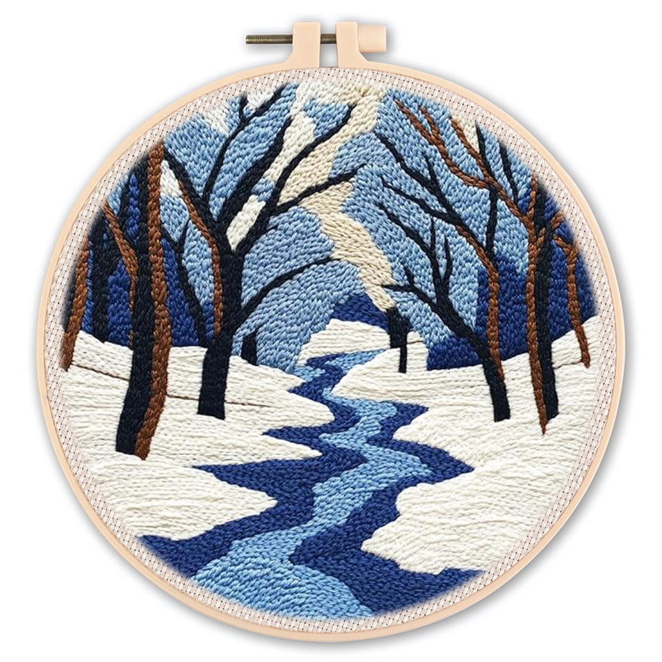 DIY Beginner-Friendly Punch Needle Kit - Round Scenic Landscape Pattern, 20cm Hoop