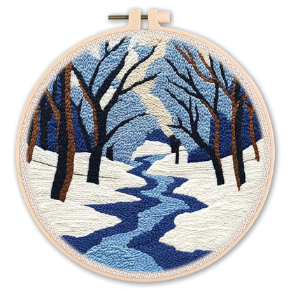 DIY Beginner-Friendly Punch Needle Kit - Round Scenic Landscape Pattern, 20cm Hoop