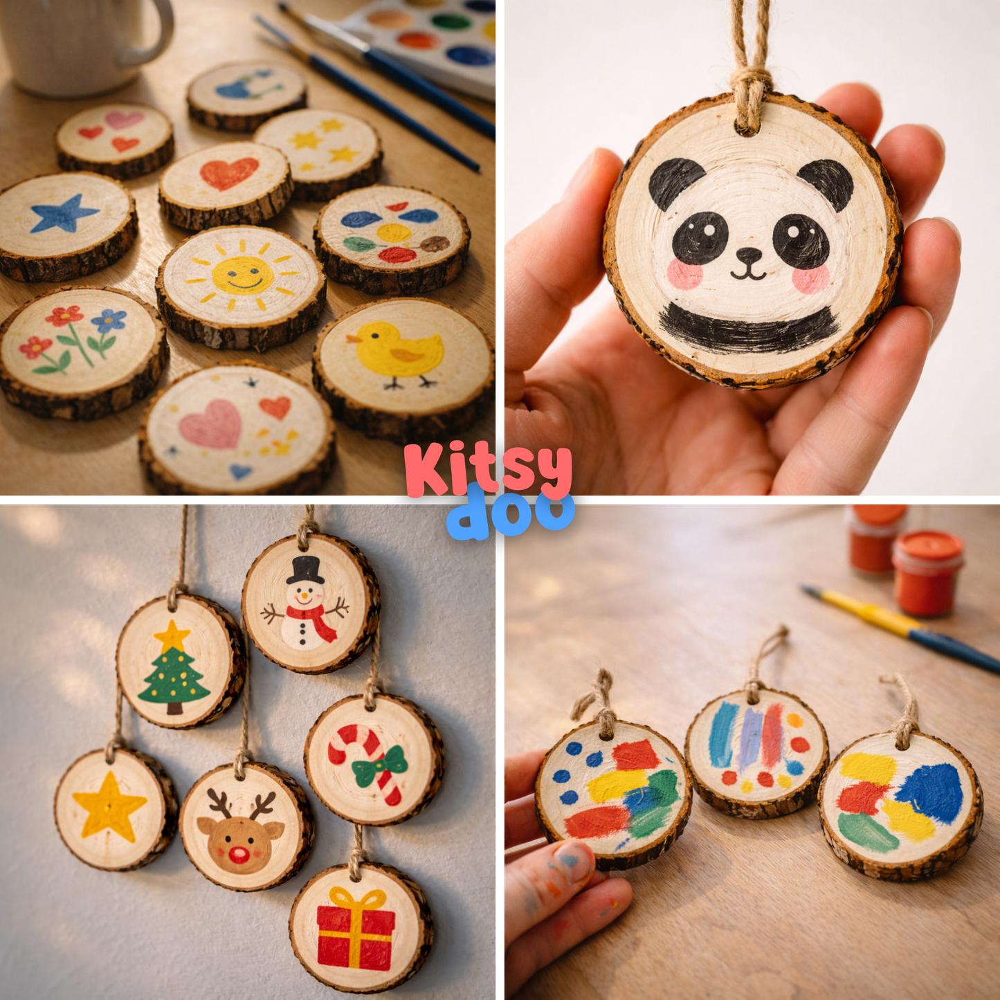 Kitsydoo Wood Slice Painting Kit (128+ Pcs) – Glow Paint, Gems & Hanging Ornaments