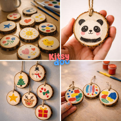 Kitsydoo Wood Slice Painting Kit (128+ Pcs) – Glow Paint, Gems & Hanging Ornaments
