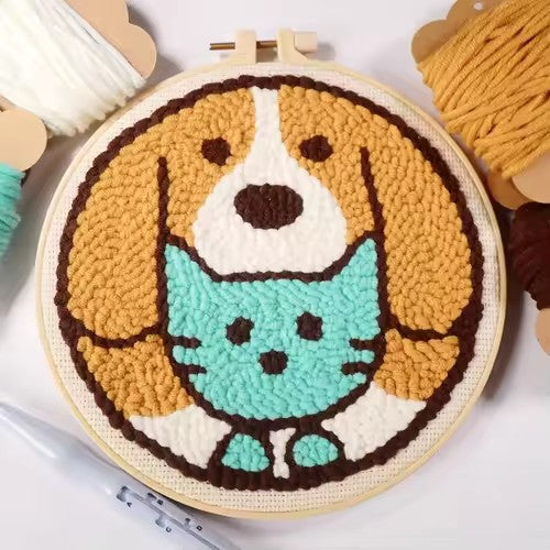 DIY Beginner-Friendly Punch Needle Kit - Round Scenic Landscape Pattern, 20cm Hoop