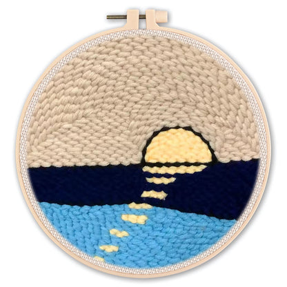 DIY Beginner-Friendly Punch Needle Kit - Round Scenic Landscape Pattern, 20cm Hoop