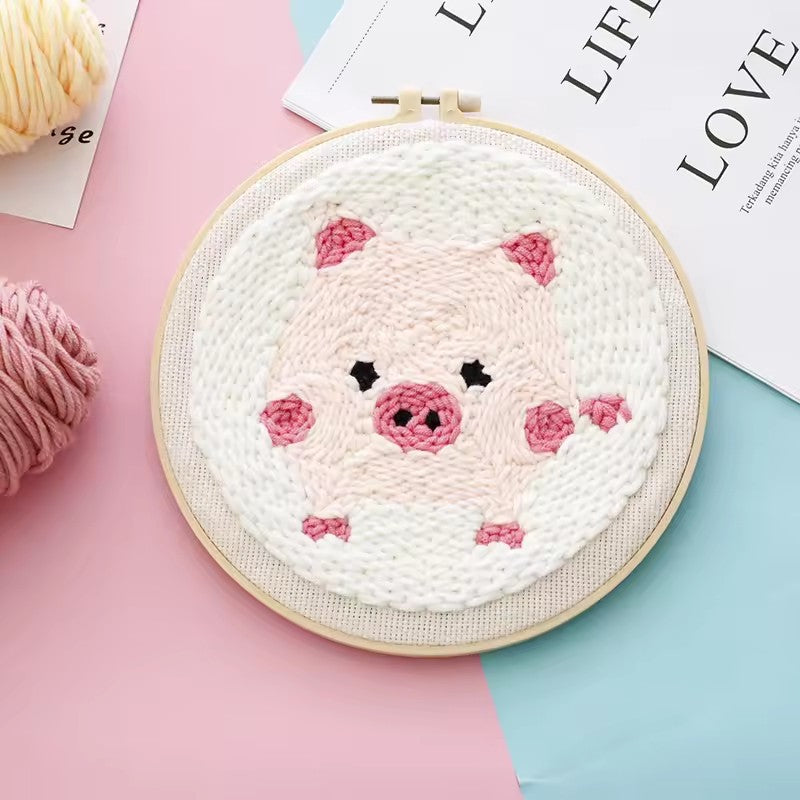 DIY Beginner-Friendly Punch Needle Kit - Round Scenic Landscape Pattern, 20cm Hoop