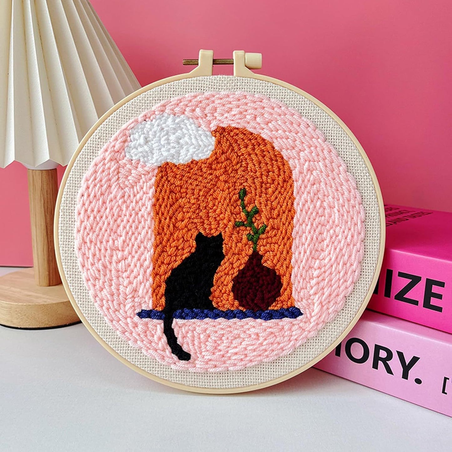 DIY Beginner-Friendly Punch Needle Kit - Round Scenic Landscape Pattern, 20cm Hoop