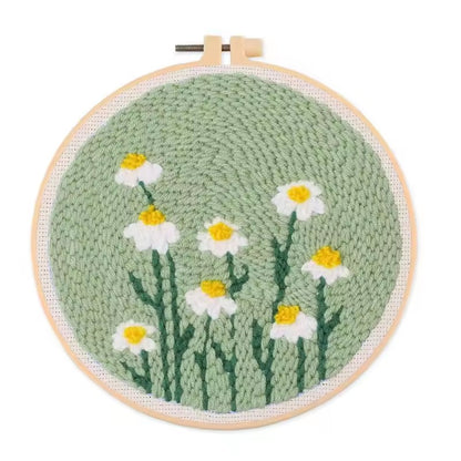 DIY Beginner-Friendly Punch Needle Kit - Round Scenic Landscape Pattern, 20cm Hoop