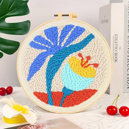 DIY Beginner-Friendly Punch Needle Kit - Round Scenic Landscape Pattern, 20cm Hoop