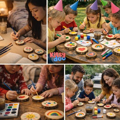 Kitsydoo Wood Slice Painting Kit (128+ Pcs) – Glow Paint, Gems & Hanging Ornaments