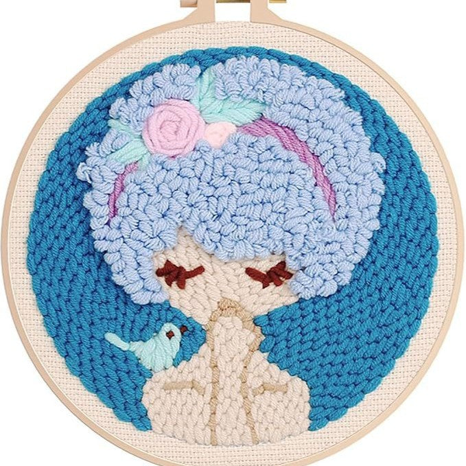 DIY Beginner-Friendly Punch Needle Kit - Round Scenic Landscape Pattern, 20cm Hoop