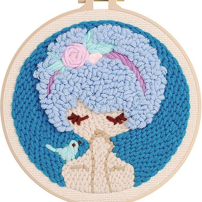 DIY Beginner-Friendly Punch Needle Kit - Round Scenic Landscape Pattern, 20cm Hoop