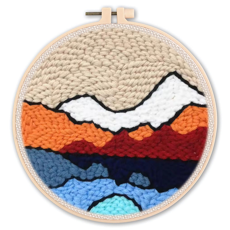 DIY Beginner-Friendly Punch Needle Kit - Round Scenic Landscape Pattern, 20cm Hoop