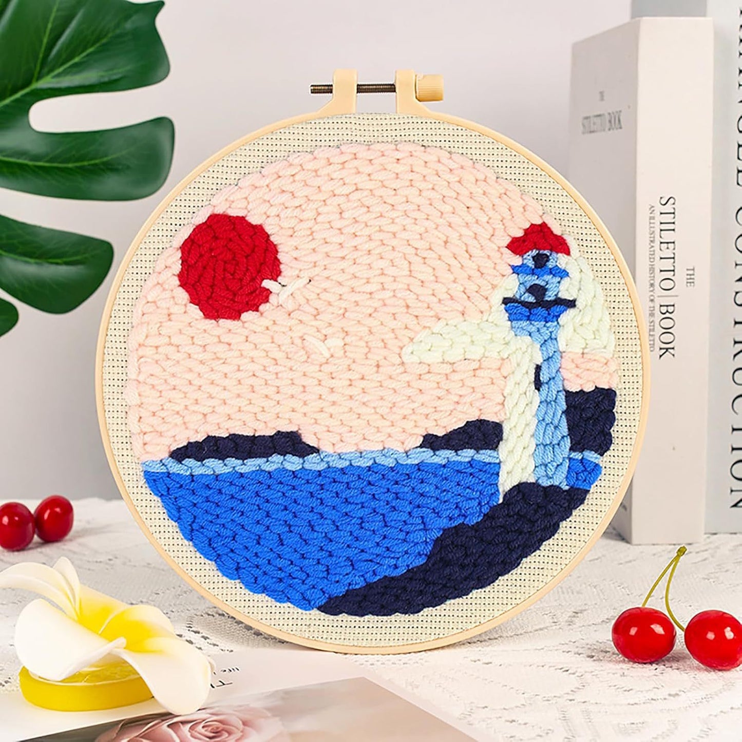 DIY Beginner-Friendly Punch Needle Kit - Round Scenic Landscape Pattern, 20cm Hoop