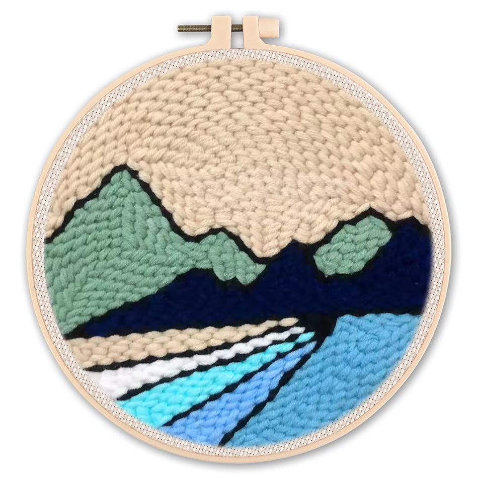 DIY Beginner-Friendly Punch Needle Kit - Round Scenic Landscape Pattern, 20cm Hoop