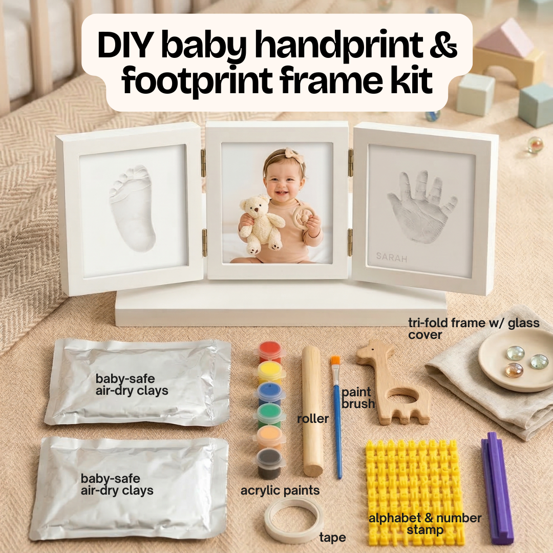 Baby Keepsake Clay Handprint & Footprint Kit + Trifold Photo Frame