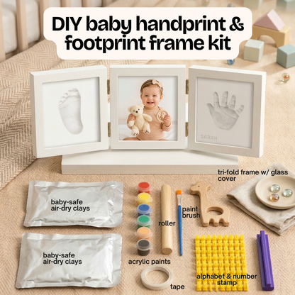 Baby Keepsake Clay Handprint & Footprint Kit + Trifold Photo Frame