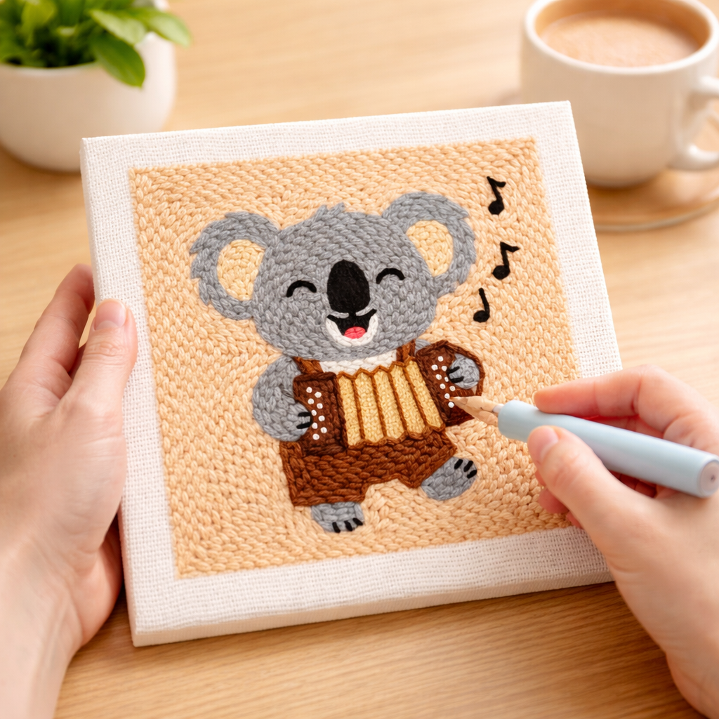 Beginner Cozy Punch Needle Embroidery Starter Kit - 50 Pre-Printed Pattern (25x25cm)