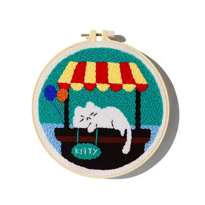 DIY Beginner-Friendly Punch Needle Kit - Round Scenic Landscape Pattern, 20cm Hoop