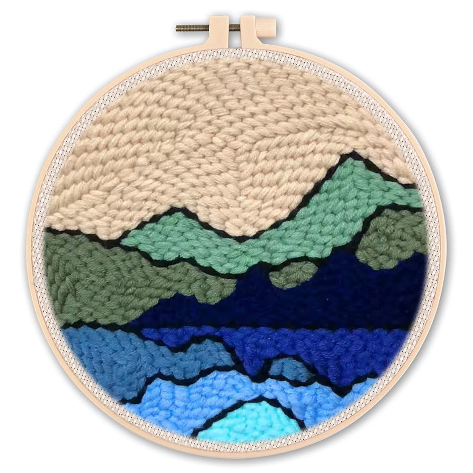 DIY Beginner-Friendly Punch Needle Kit - Round Scenic Landscape Pattern, 20cm Hoop