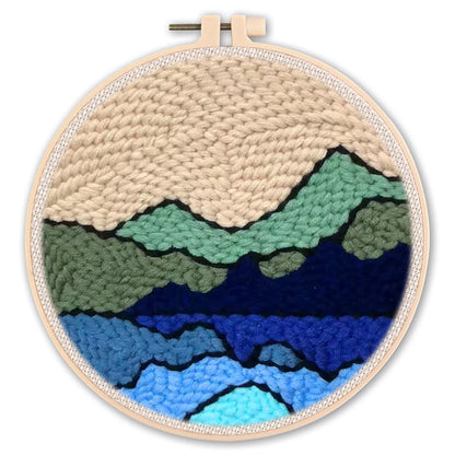 DIY Beginner-Friendly Punch Needle Kit - Round Scenic Landscape Pattern, 20cm Hoop