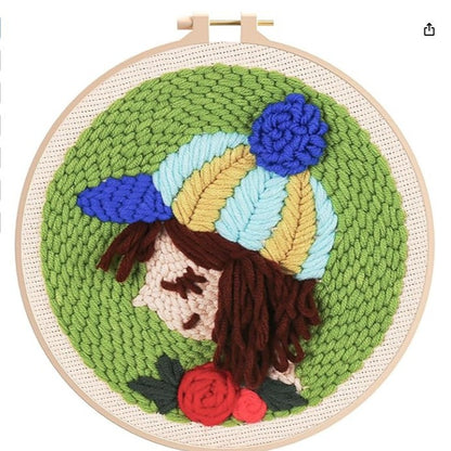 DIY Beginner-Friendly Punch Needle Kit - Round Scenic Landscape Pattern, 20cm Hoop