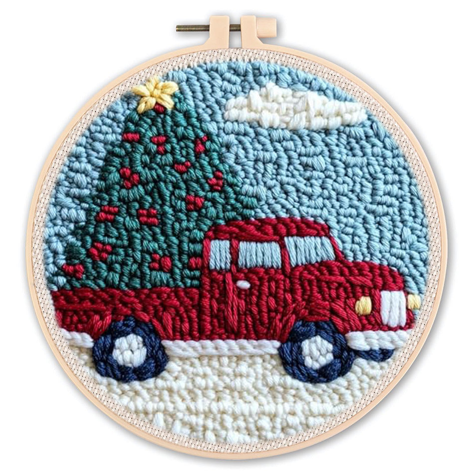 DIY Beginner-Friendly Punch Needle Kit - Round Scenic Landscape Pattern, 20cm Hoop