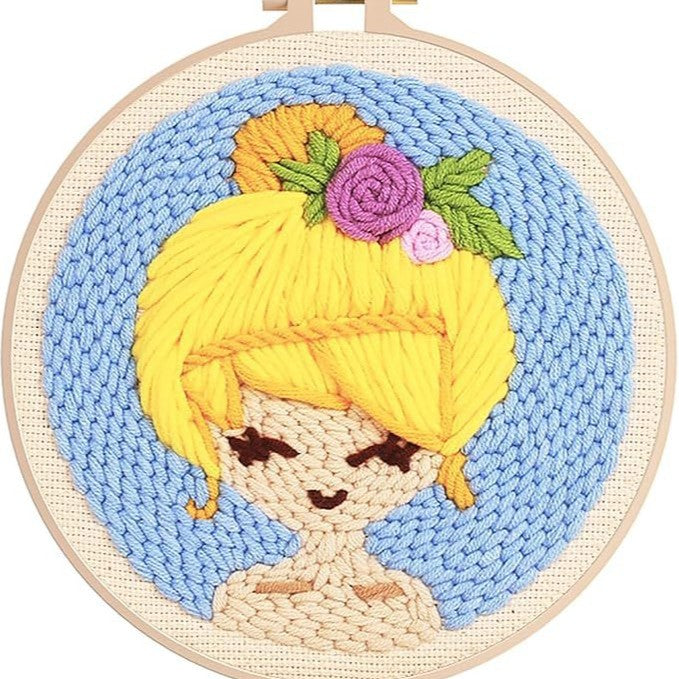 DIY Beginner-Friendly Punch Needle Kit - Round Scenic Landscape Pattern, 20cm Hoop