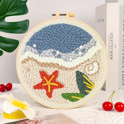DIY Beginner-Friendly Punch Needle Kit - Round Scenic Landscape Pattern, 20cm Hoop