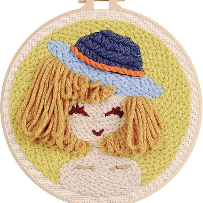 DIY Beginner-Friendly Punch Needle Kit - Round Scenic Landscape Pattern, 20cm Hoop