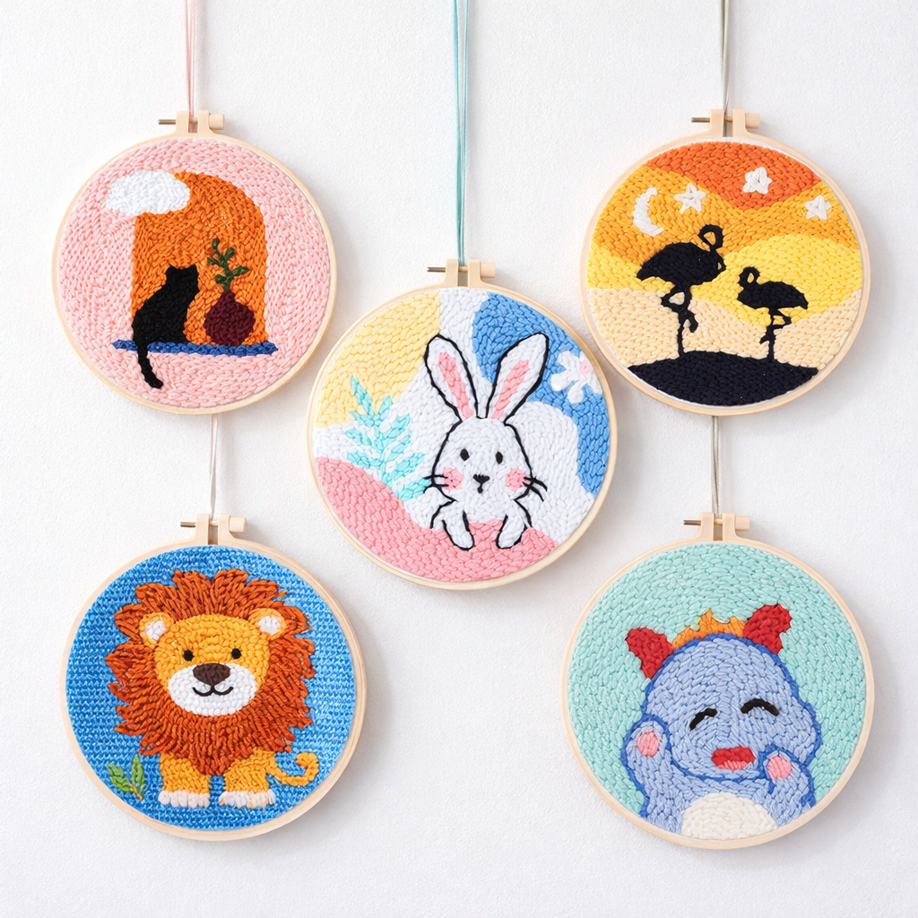 DIY Beginner-Friendly Punch Needle Kit - Round Scenic Landscape Pattern, 20cm Hoop