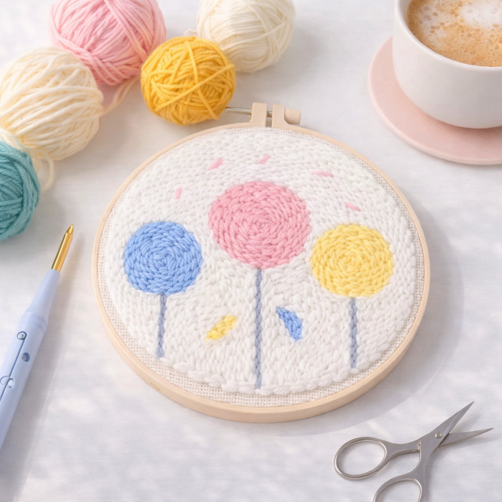 DIY Beginner-Friendly Punch Needle Kit - Round Scenic Landscape Pattern, 20cm Hoop